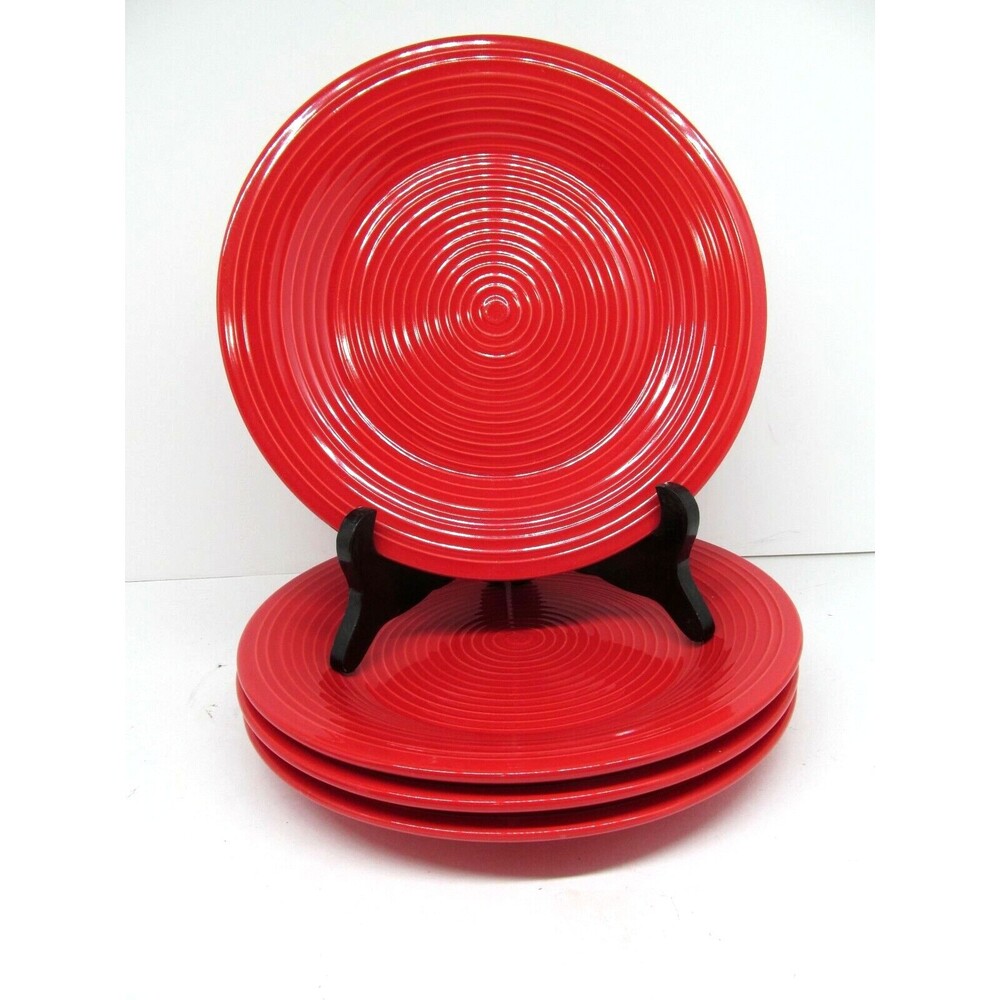 Certified International Metro Red Salad Plate Embossed Ring 8 3/4" Bundle of 4